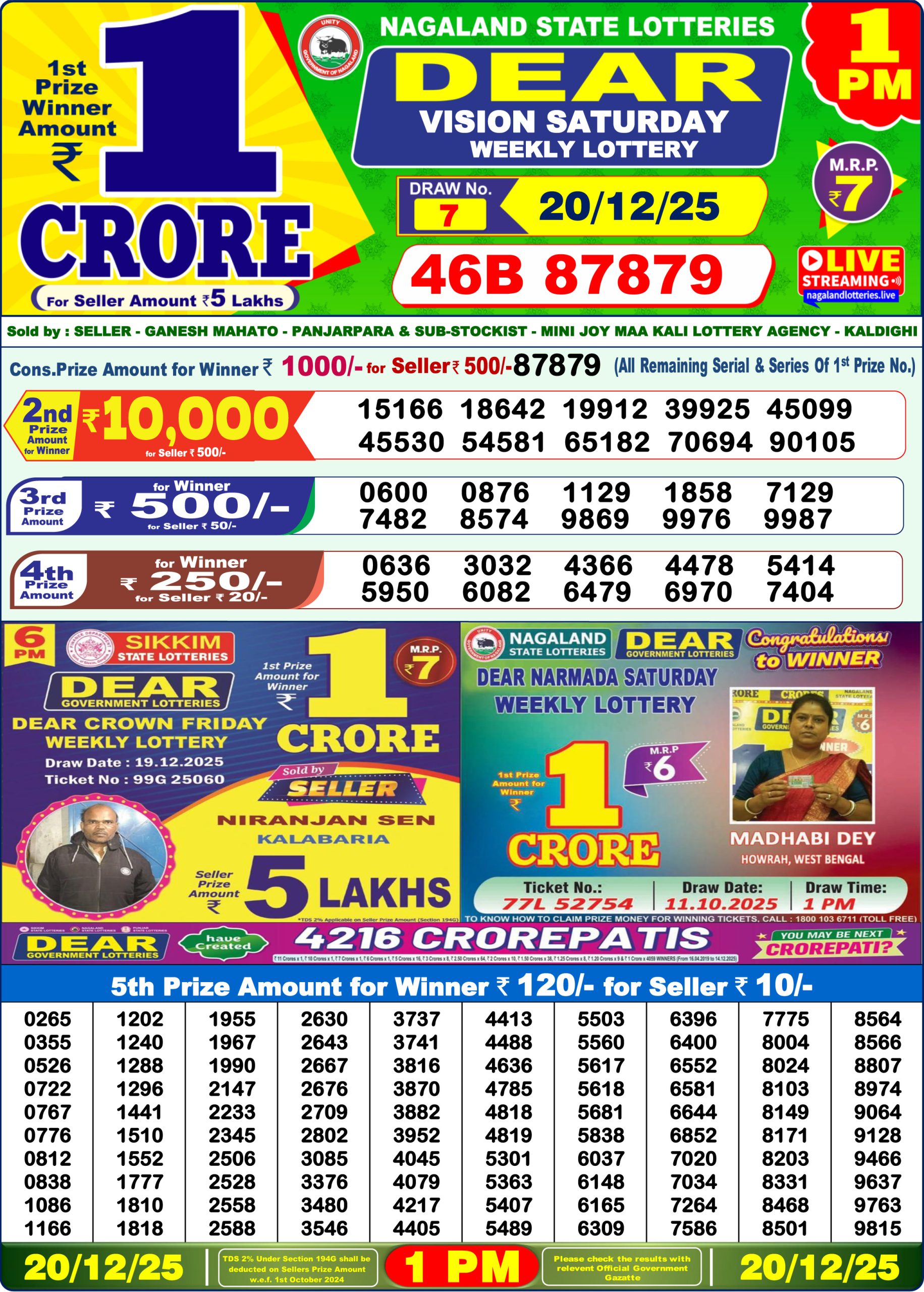 Dear Lottery Result Today 1PM 6PM 8PM
